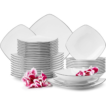 Набор посуды konsimo Combi на 12 персон Набор тарелок CARLINA Modern 36 предметов Столовый сервиз - Сервиз и наборы посуды - Комбинированный сервиз 12 персон - Сервиз для семьи - Посуда Столовая посуда (Столовый сервиз 36 дней, черные края)