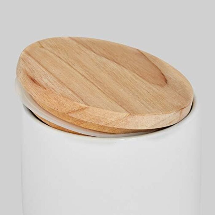 Керамічні банки для зберігання SPRINGLANE 2 шт. Набір з дерев'яною кришкою Sweet Scandi, гумова дерев'яна кришка, коробки для зберігання, коробки для зберігання продуктів ( білий 10x9 см Новий)