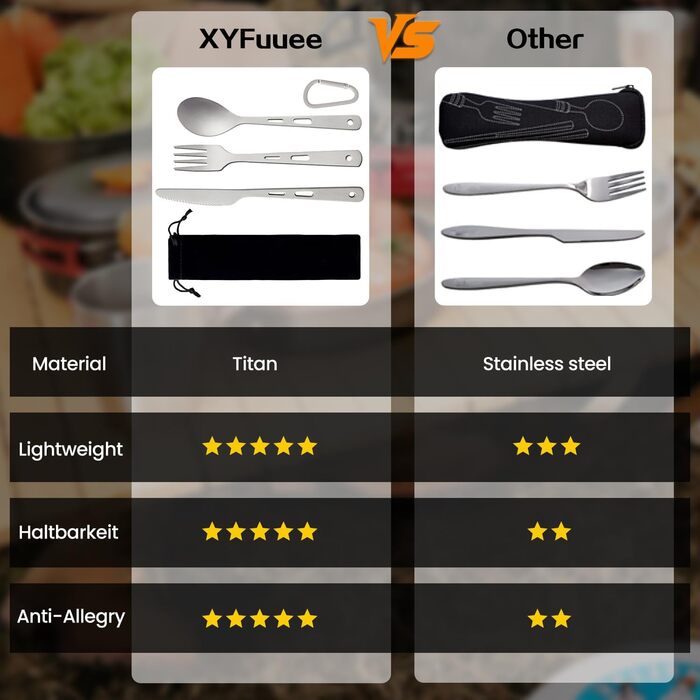 Набор туристических столовых приборов из титана 3 предмета XYFuuee