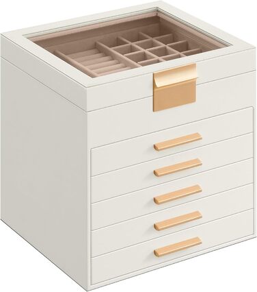 Скринька органайзер для ювелірних виробів 6-рівнева 20,3 x 23,1 x 22,8 см, хмарно-біла SONGMICS