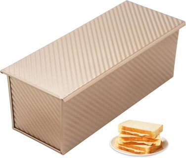 Форма для выпечки тостов 1000 г с крышкой, ‎33 x 13 x 12 см золотистая Hikaproligt