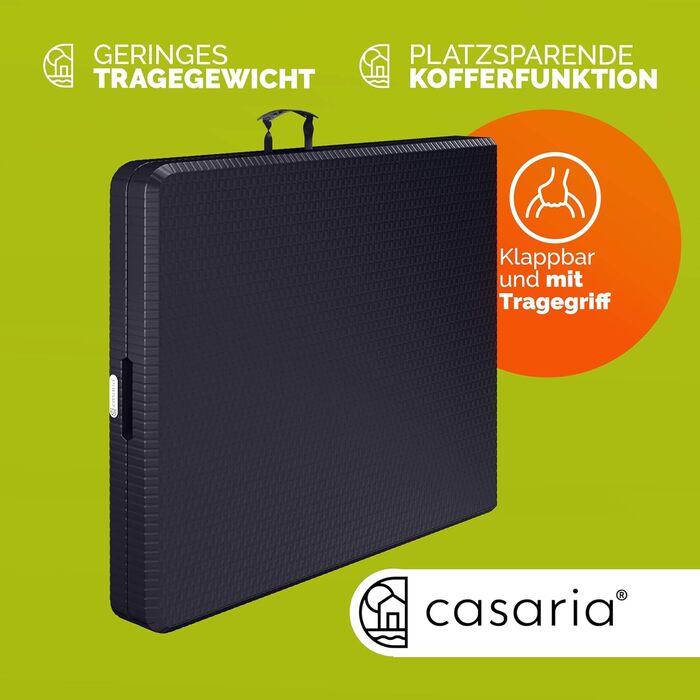 Складний стіл 180x75 см чорний з ротанга Casaria