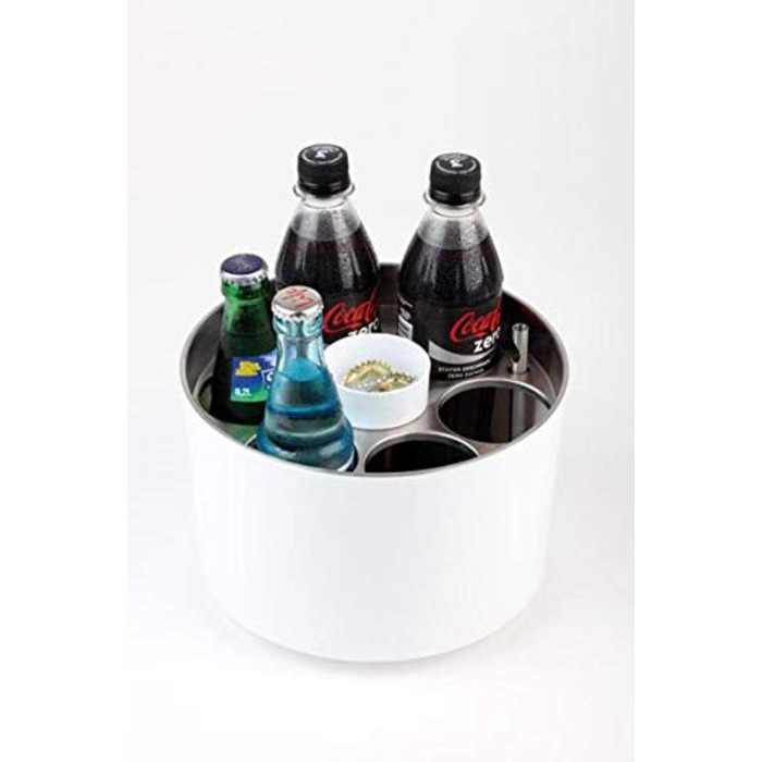 Конференц-охолоджувач APS, охолоджувач для пляшок, охолоджувальний рондель для пляшок, настільний охолоджувач на 6 пляшок, в т.ч. пакет з льодом, відкривачка для пляшок, чаша з кронен-кришкою, Ø 6,7 см для пляшок 0,25-0,5 літра (білий, комплект з дозаторо