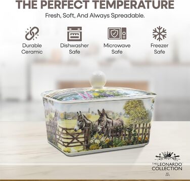 Маслянка з кришкою, китайська кераміка, з гарними акварельними мотивами, дизайн якої розроблено галереєю Дженніфер Роуз для Busy Bees (біла)