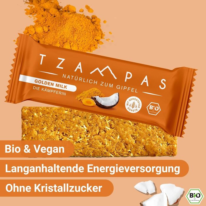 Энергетические батончики с куркумой и кокосом 16 x 40 г, Golden Milk TZAMPAS