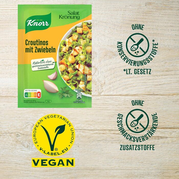 Салатні крутони Knorr з цибулею для смачного салату без додавання підсилювачів смаку 20 шт. по 25 г 1 г (20 шт.)
