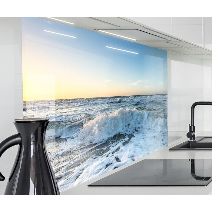 Кухонний фартух Timalo зі скляним виглядом Північне море, очерет, захід сонця, океан, солома 2-мм акрилове скло Бризкозахисна стіна для плити, скляний кухонний фартух, акрилові скляні стінові панелі, захисна панель для фартуха (120 x 80 см, 313- Хвилі на 