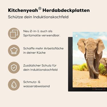 Фартух для плити, кухонний фартух, вініл, 78x52 см, декор для кухні, облицювання стіни, кришка для плити - сіро-чорна (слони - тварини, 78Д x 78Ш см)