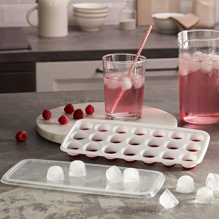 Льодогенератор Westmark Ice Cube Maker Cube форма для льоду з кришкою, для приготування 6 великих кубиків льоду, прозорий/червоний/білий пластик, без BPA, великий (круглий, маленький)