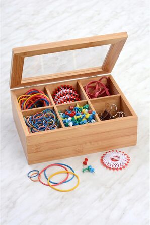 Чайна коробка GRWE з 10 відділеннями, відкидною кришкою, оглядовим віконцем, коробкою для чайних пакетиків для зберігання чаю з захистом від аромату - 36 x 20 x 9 см Велика - 10 відділень (бамбук, мала - 6 відділень)