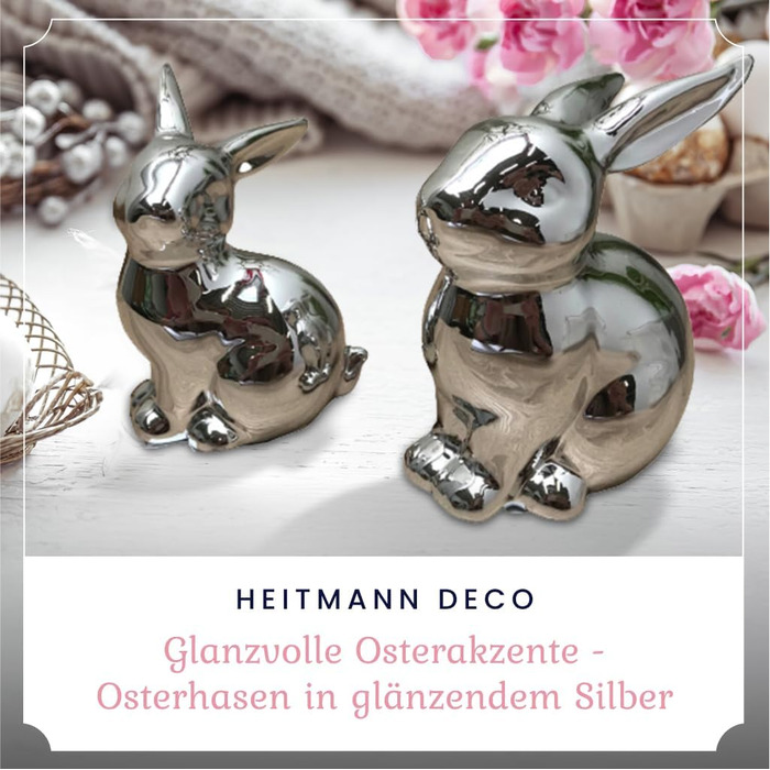 Набір декоративних елементів Heitmann керамічна пасхальна прикраса з порцеляновим ефектом, для встановлення, біла, приблизно 12,5 x 10,5 x 8 см (колір сріблястий кролик)