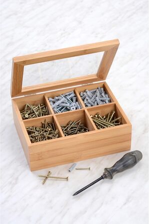 Чайна коробка GRWE з 10 відділеннями, відкидною кришкою, оглядовим віконцем, коробкою для чайних пакетиків для зберігання чаю з захистом від аромату - 36 x 20 x 9 см Велика - 10 відділень (бамбук, мала - 6 відділень)