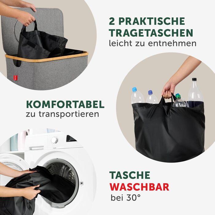 Контейнер для збору порожніх пляшок Blumtal 150 л з 2 відділеннями - Органайзер для порожніх пляшок з бамбука - Збірник порожніх пляшок - Збірник порожніх пляшок - Контейнер для збору порожніх пляшок з отвором - Збірник сірого кольору - 150 л