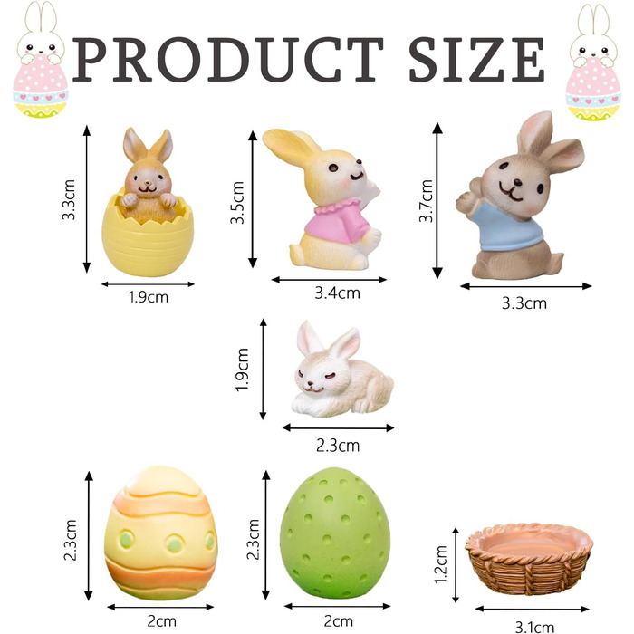 Міні-фігурок кроликів, прикраси у вигляді великоднього кролика, прикраси для кроликів, великодні прикраси, невеликі подарунки на день народження та святкове приладдя, прикраси для квіткових горщиків на Великдень та сукуленти, 7