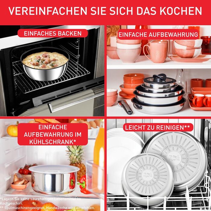 Набір посуду для індукційного приготування Tefal Ingenio Preference On з 15 предметів зі знімною ручкою, що штабелюється, економить місце, з антипригарним покриттям, простий у використанні та чищенні, L97495 Набір посуду для каструль та сковорідок з 15 пр