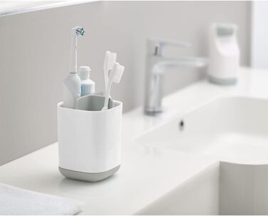 Тримач для зубних щіток Joseph Joseph Easystore, пластиковий, нековзне дно, тримач зубної щітки для стільниці раковини у ванній кімнаті, (кедді, середній, сірий/білий)