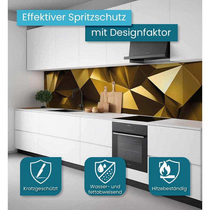 Самоклеючий кухонний фартух - матовий, жорстка бризкозахисна плівка як доступна альтернатива склу, легке встановлення та очищення - висота 60 см - Дизайн Кам&39яна стіна чорного кольору 80 x 60 см (золотий, Ш 340 см x В 60 см, 0,2 мм)