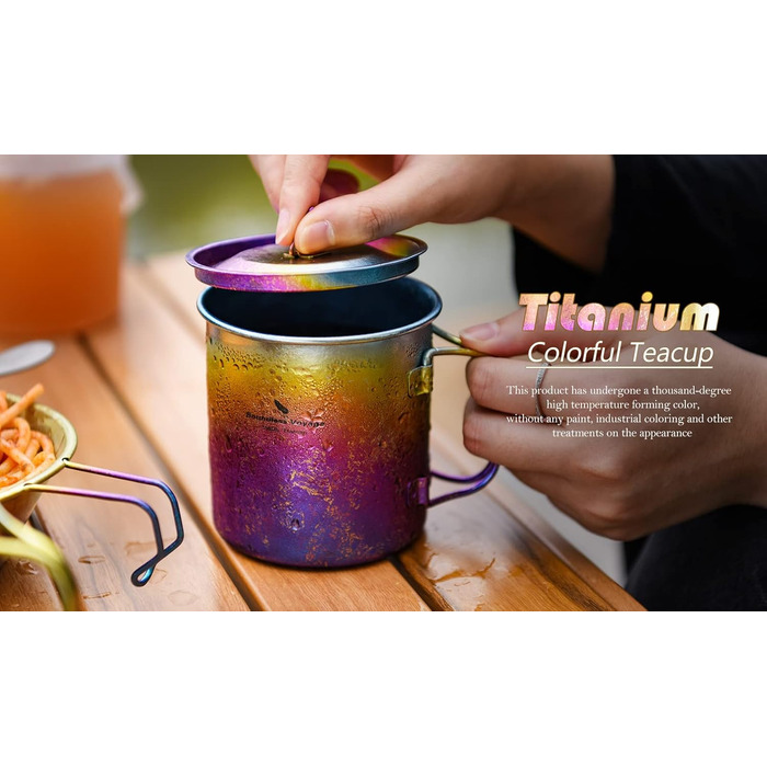 Титанова кружка з кришкою для кемпінгу 450 мл градієнт iBasingo