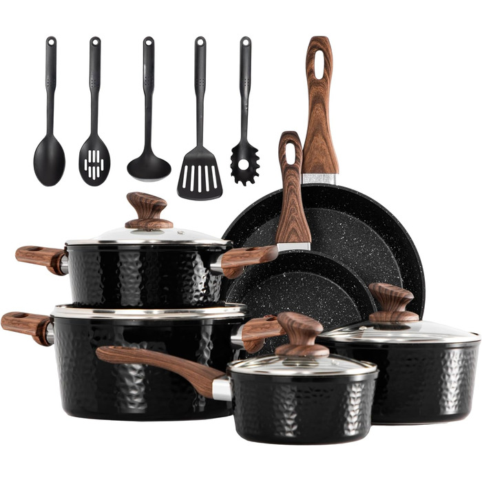 Набор кухонной посуды, 15 предметов, черный DishDelight