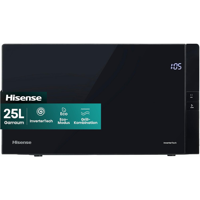 Мікрохвильова піч Hisense H20MOBP1HI / 700 Вт / InverterTech / Керамічне покриття / Преміальне скло / Виготовлена на замовлення, багатофазне приготування / Функція розморожування / 5 рівнів потужності / Блокування від дітей / Чорна (25 л, цифрове керуванн
