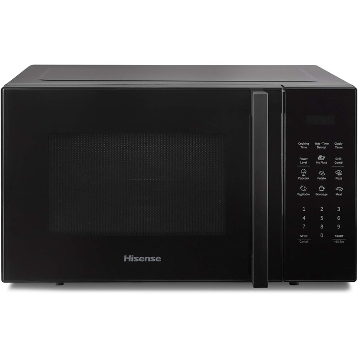 Мікрохвильова піч Hisense H20MOBP1HI / 700 Вт / InverterTech / Керамічне покриття / Преміальне скло / Виготовлена на замовлення, багатофазне приготування / Функція розморожування / 5 рівнів потужності / Блокування від дітей / Чорна (23 л, цифрове керуванн