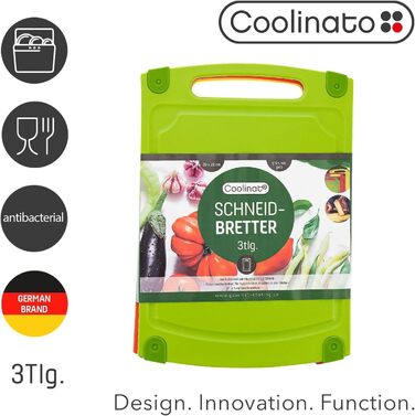 Набір обробних дощок Coolinato, 3 шт., різні розміри, антибактеріальні дошки з жолобком для збору рідини, 3 кольори для гігієнічного розділення продуктів (Набір кольорових - 29,2x20,3 см)