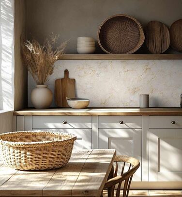 Самоклеючий кухонний фартух - матовий, жорстка плівка-бризкозахисний матеріал як доступна альтернатива склу, легке встановлення та очищення - висота 60 см - Дизайн Кам&39яна стіна чорного кольору 80 x 60 см (Бежевий мармур 02, Ш 340 см x В 60 см, 0,2 мм)