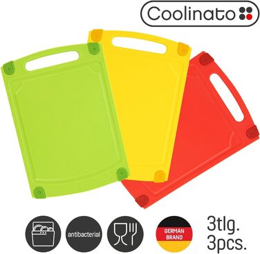 Набір обробних дощок Coolinato, 3 шт., різні розміри, антибактеріальні дошки з жолобком для збору рідини, 3 кольори для гігієнічного розділення продуктів (Набір кольорових - 29,2x20,3 см)