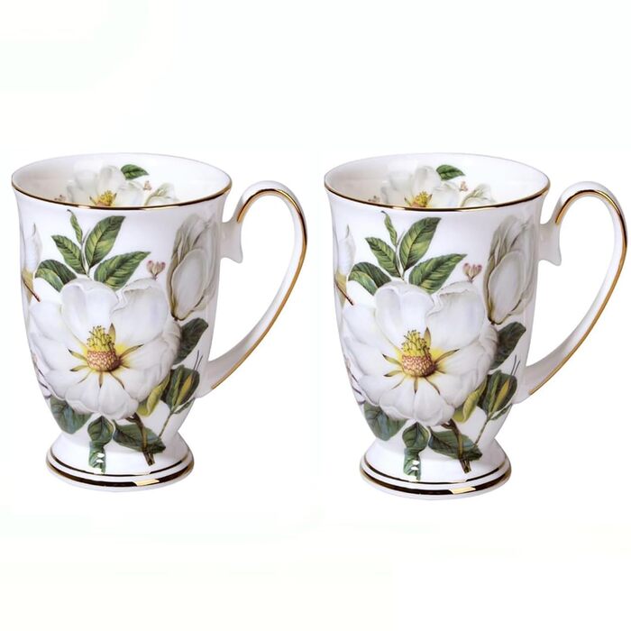 Набір із 2 порцелянових кавових кухлів, квітковий візерунок, чашки у формі кістки, китайський стиль, 300 мл, з ручкою для кави, чаю, молока, капучино (B)