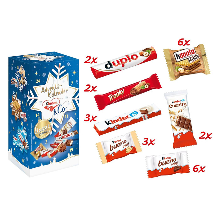 Рождественский адвент-календарь с 24 шоколадными деликатесами, 295 г Kinder & Ferrero