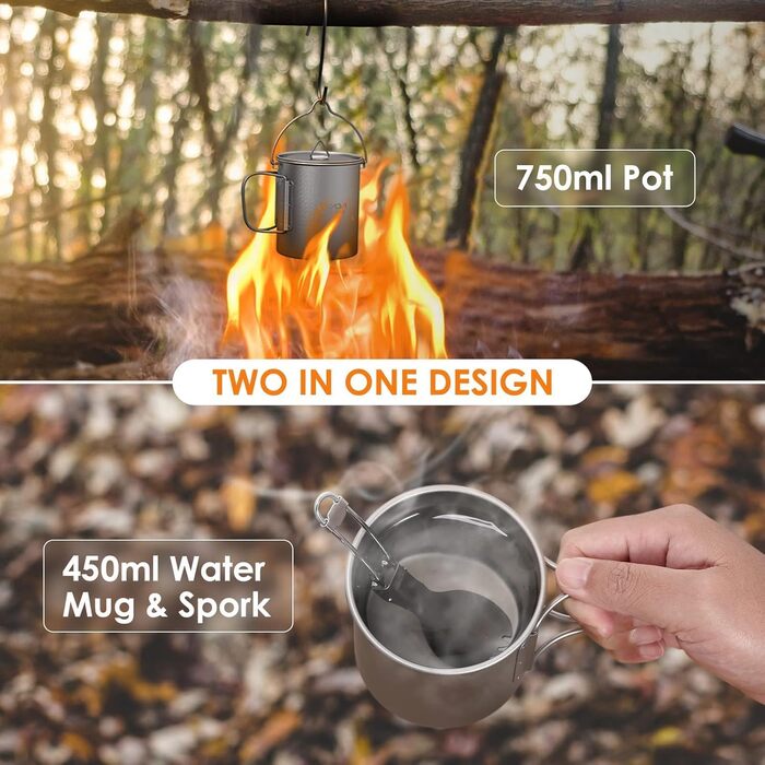 Набор туристической посуды из титана Lixada