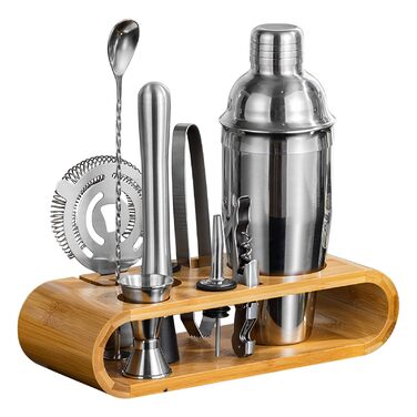 Набір бармена з бамбуковою підставкою 9 предметів Generic