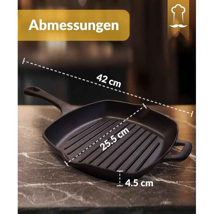 Чавунна форма для хліба Chefarone з кришкою - форма для хліба та тістечок - прямокутна форма для випікання та запікання - чавунна каструля для випікання хліба - 28 x 12 см (гриль)