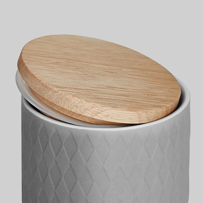 Керамічні банки для зберігання з дерев'яними кришками сірі, гумові дерев'яні кришки, ящики для зберігання, ящики для зберігання продуктів (10,1 x 18,3 см світло-сірі)
