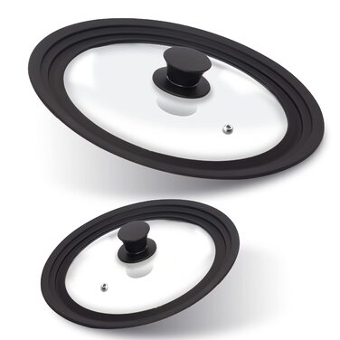 Силіконові універсальні кришки Anaeat для каструль, сковорідок та сковорідок загартоване скло з термостійким силіконовим обідком, підходить для посуду діаметром від 16 см до 28 см (2 шт.) змінні кришки (діаметром від 16 см до 28 см (2 шт.))