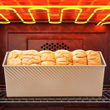 Форма для выпечки тостов 1000 г с крышкой, ‎33 x 13 x 12 см золотистая Hikaproligt