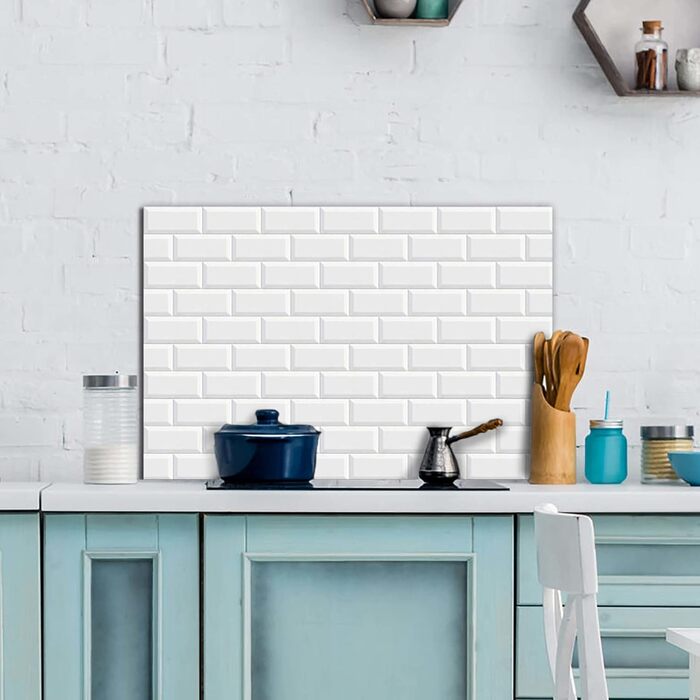 Алюмінієвий кухонний фартух, виготовлений в Італії, захищає плиту та стіну, миється та легко встановлюється, металевий фартух, 48 x 72 см (48x72, Білі цегли)