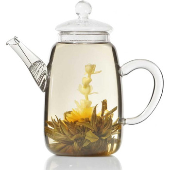 Чайник ручной выдувной с чайным фильтром и чайный ситечко со стеклянной фильтрующей вставкой от Dimono 600 мл идеально подходит для чайных цветов (кувшин 600 мл)