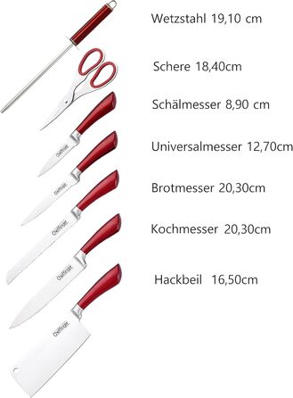 Профессиональный набор ножей, 8 предметов, с подставкой, самозатачивающиеся, высококачественная нержавеющая сталь, красный цвет
