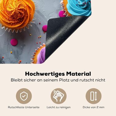 Фартух для плити, кухонний фартух, вініл, 78x52 см, декор для кухні, облицювання стіни, кришка плити - сіро-чорна (Кекси - Мафіни, 52,7Д x 91,6Ш см)