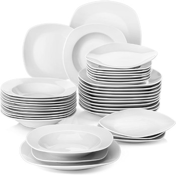 Серія Julia, набір посуду 12 персон, порцеляновий набір посуду, столовий сервіз з обідньою тарілкою, десертна тарілка, супова тарілка, кавові чашки, блюдця по 12 шт. кожна (36 шт. , комбінований сервіз)