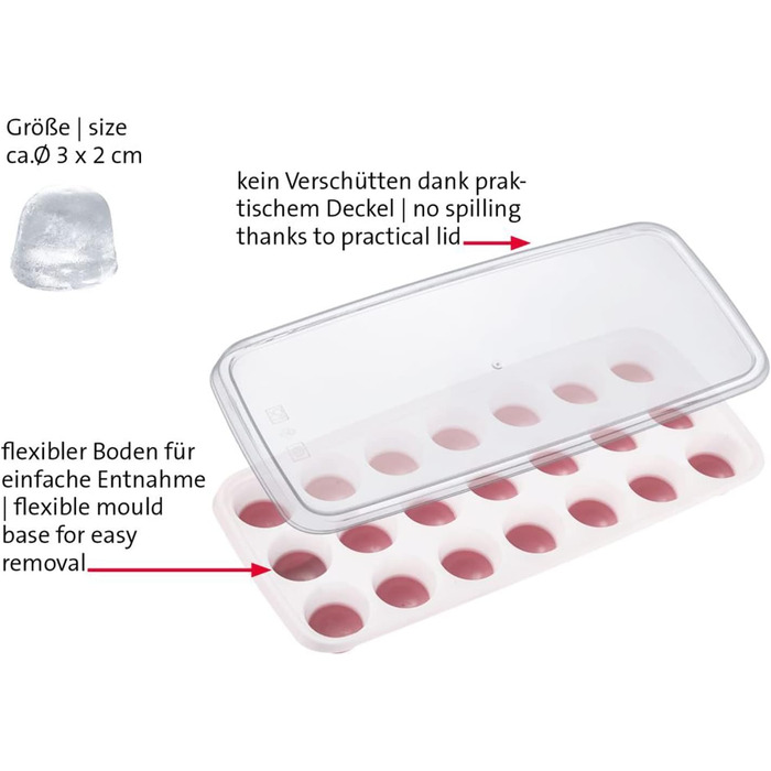 Льодогенератор Westmark Ice Cube Maker Cube форма для льоду з кришкою, для приготування 6 великих кубиків льоду, прозорий/червоний/білий пластик, без BPA, великий (круглий, маленький)
