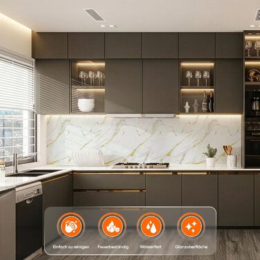 Стінові панелі IZODEKOR під мармур 60x120 см Фартух для кухні ПВХ-облицювання стін для кухні, ванної кімнати Бризкозахисний екран для кухні Водонепроникний та термостійкий (4 панелі, Golden Harmony)