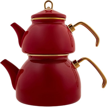 Набір емальованих чайників Karaca Retro, турецький набір чайників, чайник, індукційний сейф, 2,3 літра (червоний)