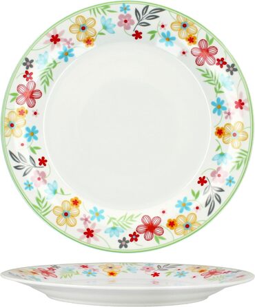 Набір столового посуду MamboCat Variant Floral з 12 предметів Барвистий порцеляновий посуд для 6 осіб 6 барвистих супових тарілок та 6 обідніх тарілок Обідні та глибокі тарілки для сніданку, обіду та вечері
