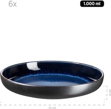 Сучасний набір посуду на 6 персон у захоплюючому вінтажному образі, сервіз посуду для сніданку з 18 предметів з кераміки сірого та чорного кольорів, керамограніт (набір тарілок 12 шт., синій), 934020 Series Niara