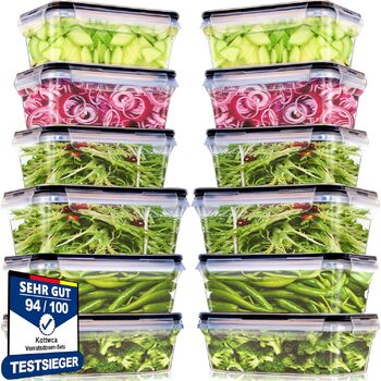 Набір Kottwca, набір Tupperware із 30 предметів (15 контейнерів 15 кришок), кухонні коробки для приготування їжі, 100 герметичні, без бісфенолу А, контейнер для зберігання продуктів для мікрохвильової печі та холодильника (набір з 12 великої місткості)