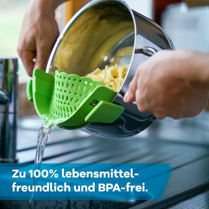 Силіконовий друшляк Snap-On Насадка-цідило для пасти для каструль та сковорідок Кухонне цідило без бісфенолу А, придатне для миття в посудомийній машині Друшляк для зливу води з каструль (зелений)