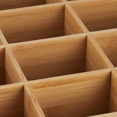 Чайна коробка Relaxdays, 12 відділень, бамбук, ВxШxГ 9,5 x 26,5 x 28,5 см, для чаю та кави в капсулах, контейнер для чаю з кришкою, натуральний колір