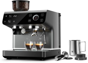 Портафільтрова кавоварка WMF Espresso Pro, напівавтоматична еспресо-машина з кавомолкою, тиск 15 бар, вбудована вага, технологія подвійного термоблоку, швидке нагрівання, колір сірий камінь